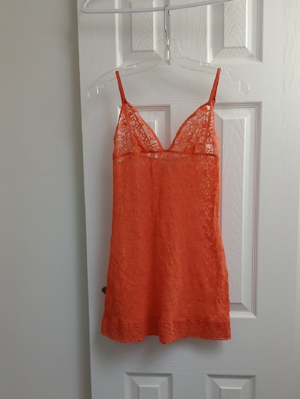 Y2K Victoria's Secret Semi Sheer Lace Babydoll Chemise Slip Dress in Orange